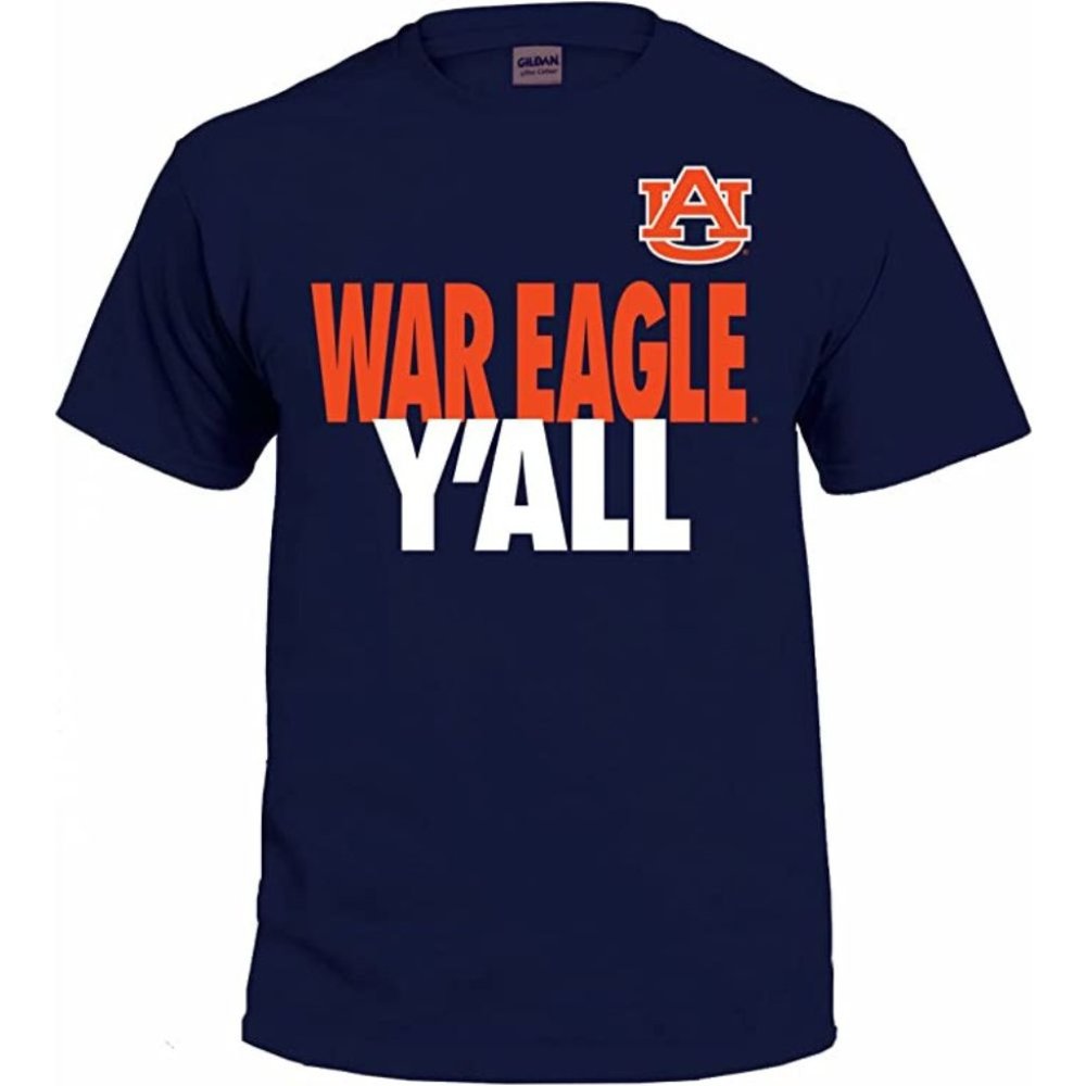 Auburn Tigers T-Shirt - War Eagle Yall - AU Logo - Y'all - Navy Short Sleeve